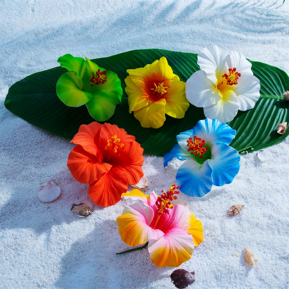 11Pcs 6.3 Inch Large Hibiscus Foam Flower Hair Pick Hula Dancer Headwear Luau Beach Wedding Hawaiian Party Hair Accessories