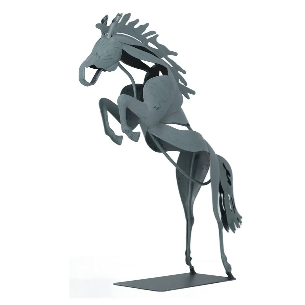 Statues 3D Metal Horse Statue Iron Abstract Horse Figurine Decor Grey Running Horse Statue Desktop Decoration
