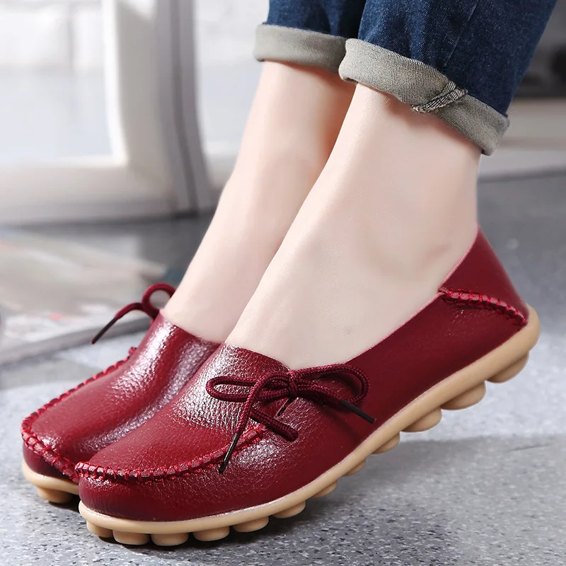 Spring and Summer Plus Size 43 44 Women Shoes Multicolored Leather Single Shoe Lazy Shoes Lace Up Flat Heels Zapatos De Mujer