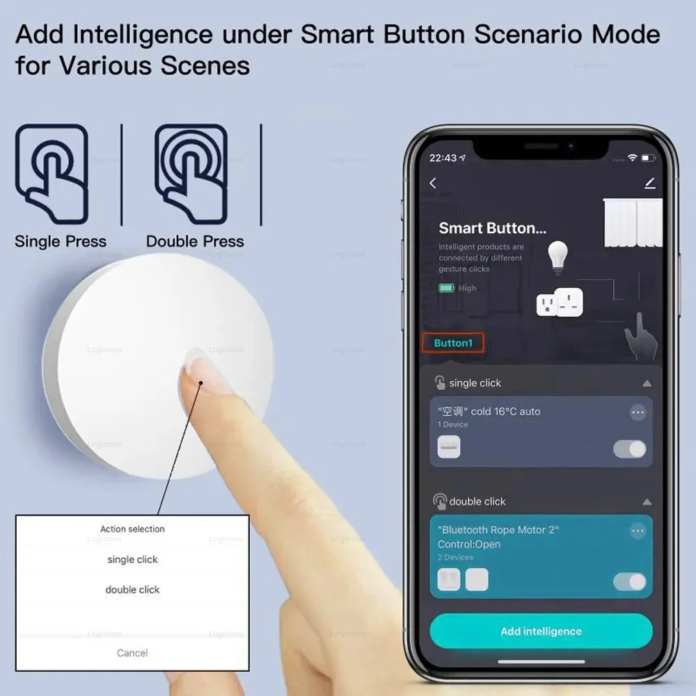 Tuya ZigBee Button Scene Switch Battery Powered Smart Switch Intelligent Linkage Automation Work With Smart Life Zigbee Devices