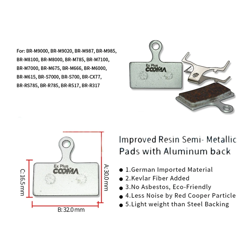 COOMA SPORT 4 Pairs Ex Plus Bicycle Disc Brake Pads For Shimano XTR M9000 Deore XT M8000 M785 M615 SLX Deore,R785,RS785,CX77 image 6