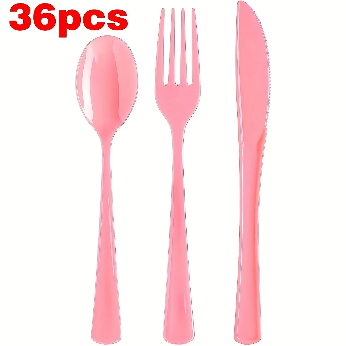 Requintado conjunto de talheres de plástico rosa, Utensílios resistentes, 12 garfos de plástico, 12 colheres plásticas, 12 facas plásticas perfeitas Pl, Pacote 36