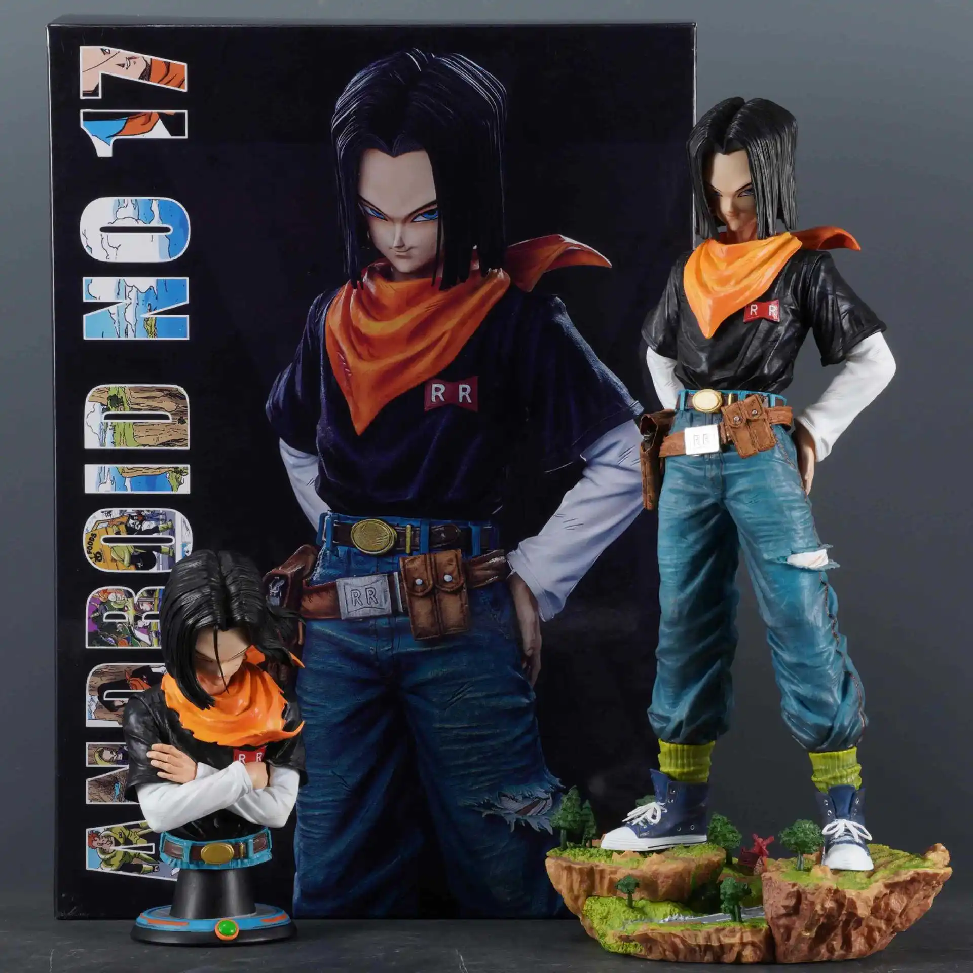 Anime Dragon Ball Z Figure Black Pearl 28cm Android 17 Figure Replaceable Half-Body Figure Statue Decoration Toy Christmas Gifts