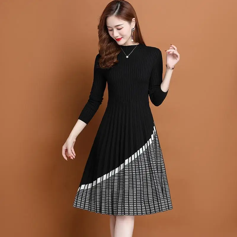 Middle-aged Mother Pullover Dress New Slim Spring Autumn Woolen Sweater For Women Fashion Outerwear Lady Knitwear Long Jumper