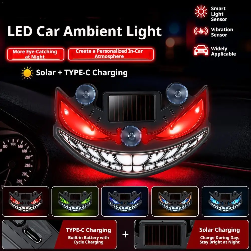 Q3 Solar Car Ambient Light LED Little Devil Expressive Window Lamp Dynamic Warning Decorative Atmosphere Lights Universal