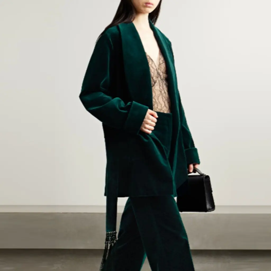 

Women's Retro Style Tassel Lace Suit Jacket Dark Green Heavy Design European American Socialite New Summer