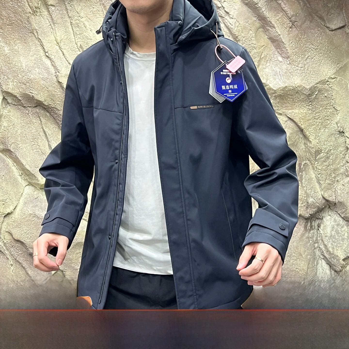 

Detachable Inner Du down Filling Waterproof Men's Thi Warmth Adstrative down Jaet Outdoor Windproof Zipper Closure