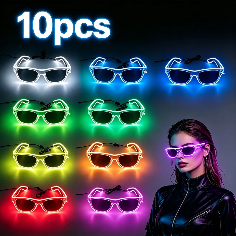 10pcs Luminous Glasses Bar Party Sunglasses for Men Women Disco Props Glowing Concert Sun Glasses Wholesale LED Rave Glasses