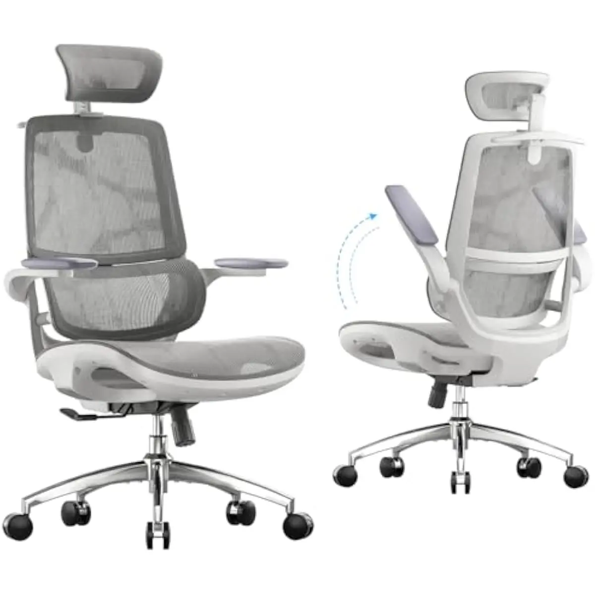 Ergonomic Mesh Desk Chair with 3D Adjustable Armrests Flip-Up Function Dual Contoured Backrest Adaptive Lumbar Cushion Saddle-Sh