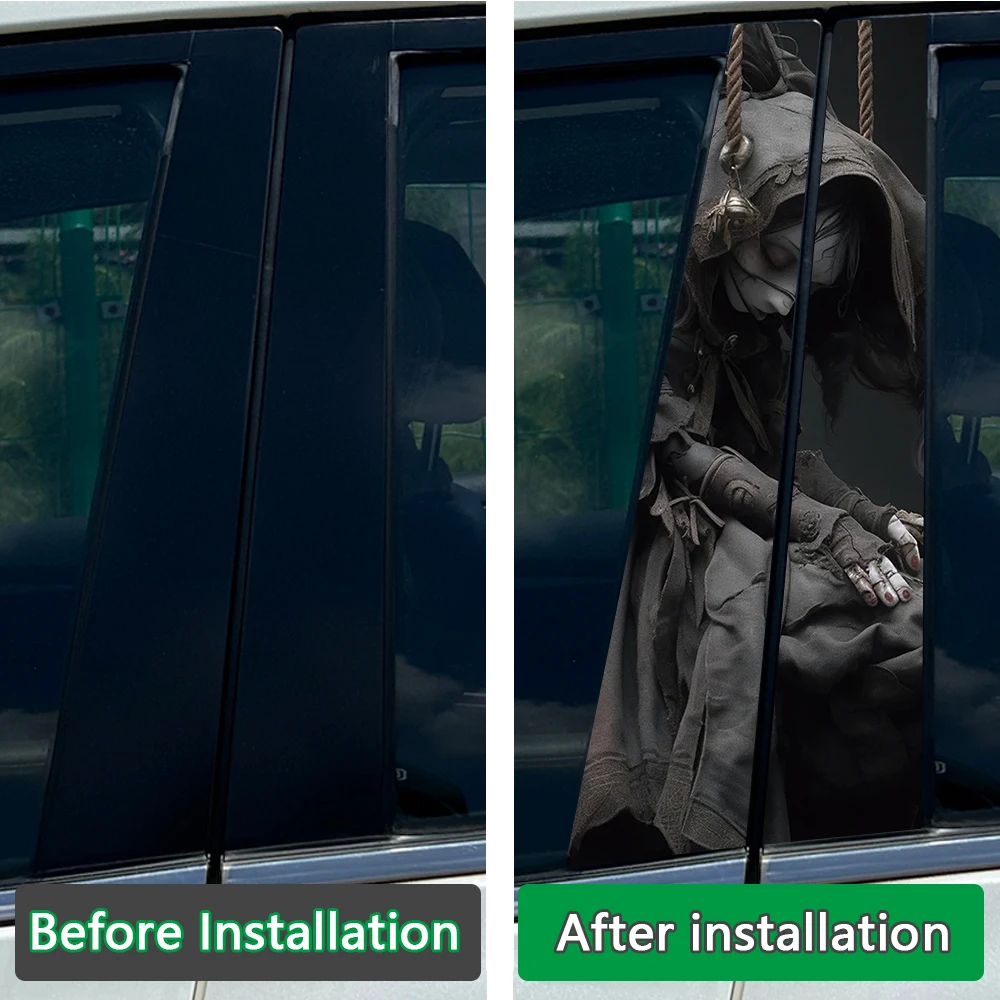 1/2pcs Halloween Horrible Car Center Pillar Sticker B Pillar Protective Film Decoration