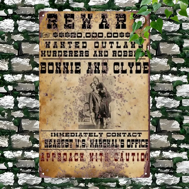 1 قطعة ملصق بوني آند كلايد العتيق - عصر الاكتئاب الرجعية تكساس الخارجين عن القانون ديكور حائط معدني، ألومنيوم شديد التحمل