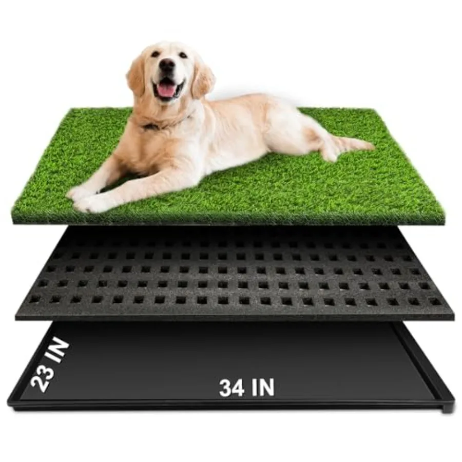 

Dog Grass Pad with Tray 34''X23'' Large Artificial Turf Grass Potty Reusable Puppy Pee Pads for Dogs Portable Dog Litter Box fo