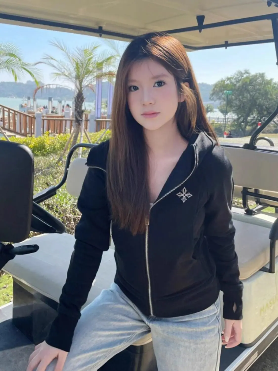 

American Spicy Girl Cross Print Hooded Sweatshirt Jacket For Women Spring And Autumn Casual Versatile Zipper Cardigan Top Trendy