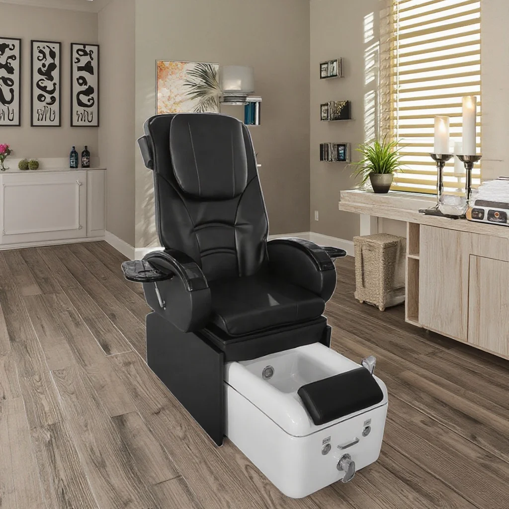 

New Luxury Black Shiatsulogic Pedicure Spa Chairs Beauty Salon Foot Massage Bath Foot Bed With Surf Light