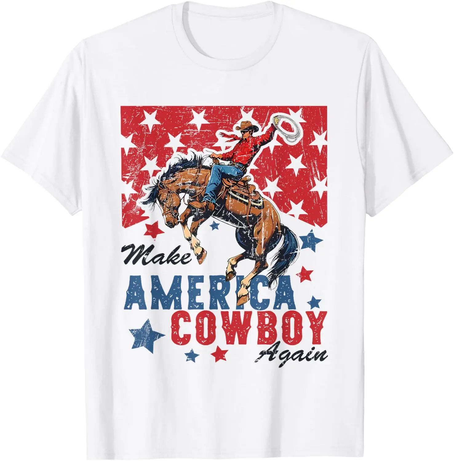 Make America Cowgirl Cowboy Again 4Th Of July Patriotic T-Shirt 100% Cotton Trendy Y2K Short-Sleeve Tee-Soft, Quick-Drying,