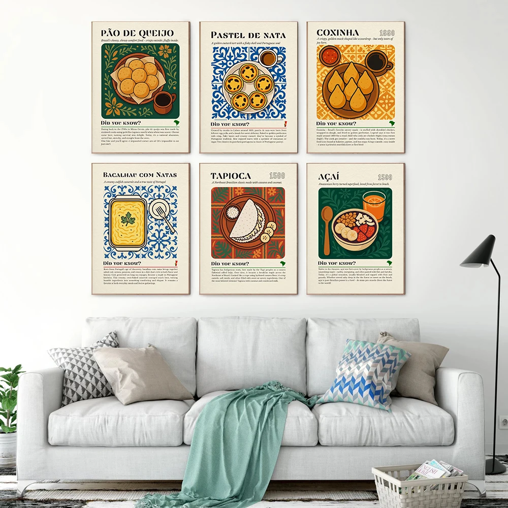 Colourful Kitchen World Food Posters Portuguese Custard Tart Chocolate Dessert Modern Prints Canvas Wall Picture Home Room Decor