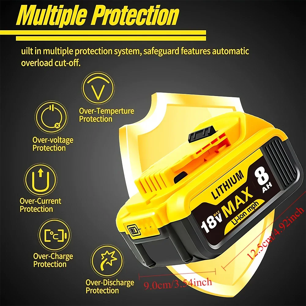 

For Dewalt New 12V 18V Power Tool Battery 12.0Ah/10.0Ah/8.0Ah/6.0Ah/3.0Ah，Battery DCB206 20V 18650，Battery DCB205 DCB200，Battery