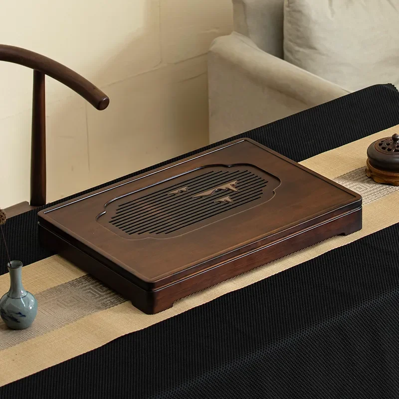 for Household Bamboo Tea Tray Small Drainable Water Dry Brewing Table Bamboo Small Tea Table Rectangular Bamboo Mat