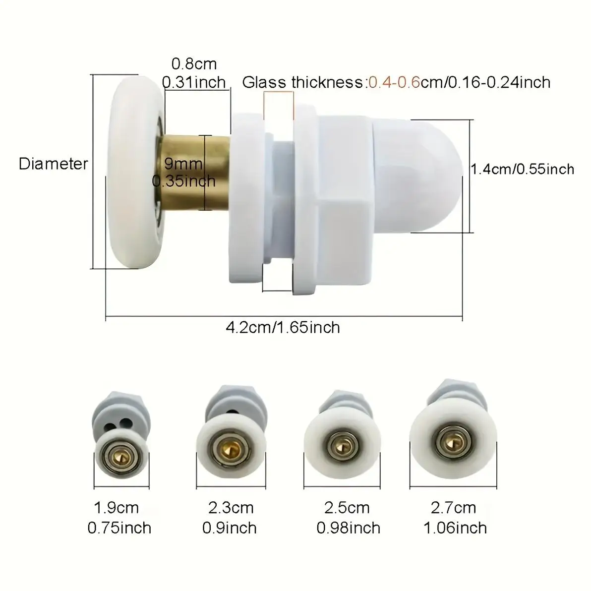 4-Pack 23Mm Sliding Door Rollers for Shower Glass Doors & Bathroom Cabinets - Durable White Plastic & Core Track Wheels