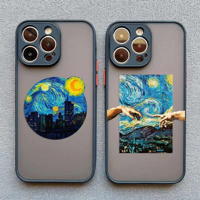 

Oil Painting Starry Night Wave Phone Case For iPhone 17 16 15 11 12 14 13 Pro Max Mini X XS XR 7 8 Plus SE Shockproof Hard Cover