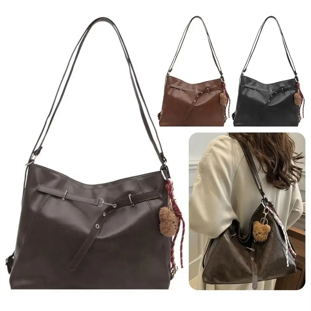 

Casual New Design Buckle Shoulder Bag Solid Color Leather Vintage Tote Bag Large Capacity Crossbody Women Backapck Girls