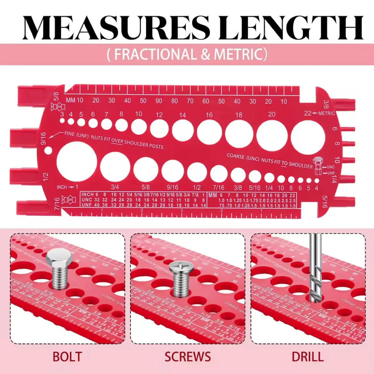 Nut Gauge Screw Size Measuring Ruler Electric Drill Drilling Measuring Instrument For Identification Bolts and Nuts Drill Tool