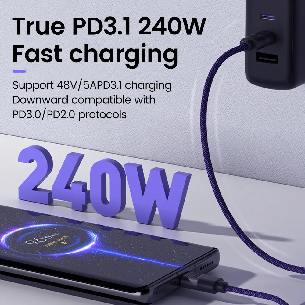 PD 240W Fast Charging Cable USB C to Type C Cable Power Bank Data Cord Short Charger Wire For iPhone 15 Samsung Tablet Notebook