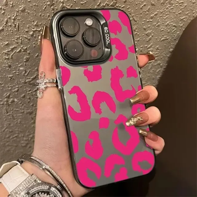 ليوبارد طباعة بالكهرباء الفضة IMD جراب هاتف آيفون 16 15 14 13 12 11 برو ماكس 15 زائد ماتي للصدمات الغطاء الخلفي