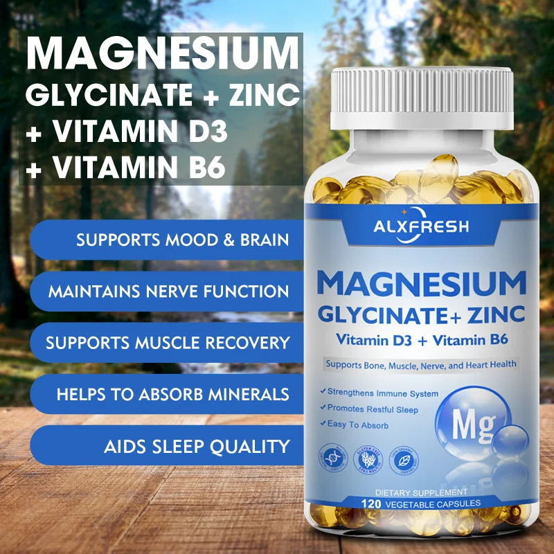 Alxfresh Magnesium Complex Capsules with Zinc Vitamin D3 & B6 Supplement High Absorption Brain Health, Memory, Focus, Sleep,Calm