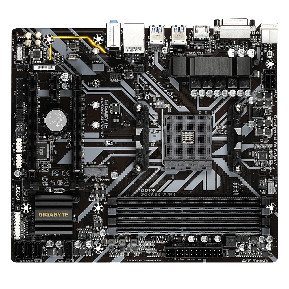 Gigabyte B450M DS3H V2 New Motherboard AMD B450 DDR4 USB 3.1 Gen1 64G M.2 SATA III slot Double Channel Socket AM4 Micro ATX