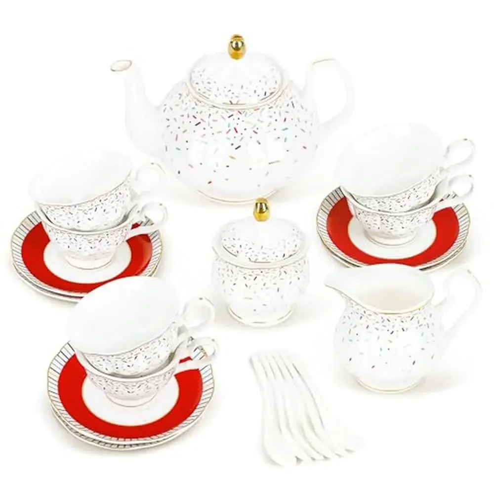 Colorful Bone China Tea Set with Teapot 21-Piece Porcelain Tea Set Adults Ideal Celebrations and Parties Floral British Design