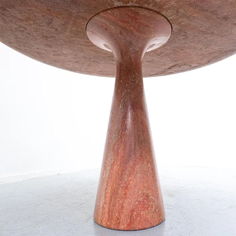 

Wabi Sandy Minimalist Natural Red Travertine Marble Dining Table Modern, Model Room, Round Dining Table