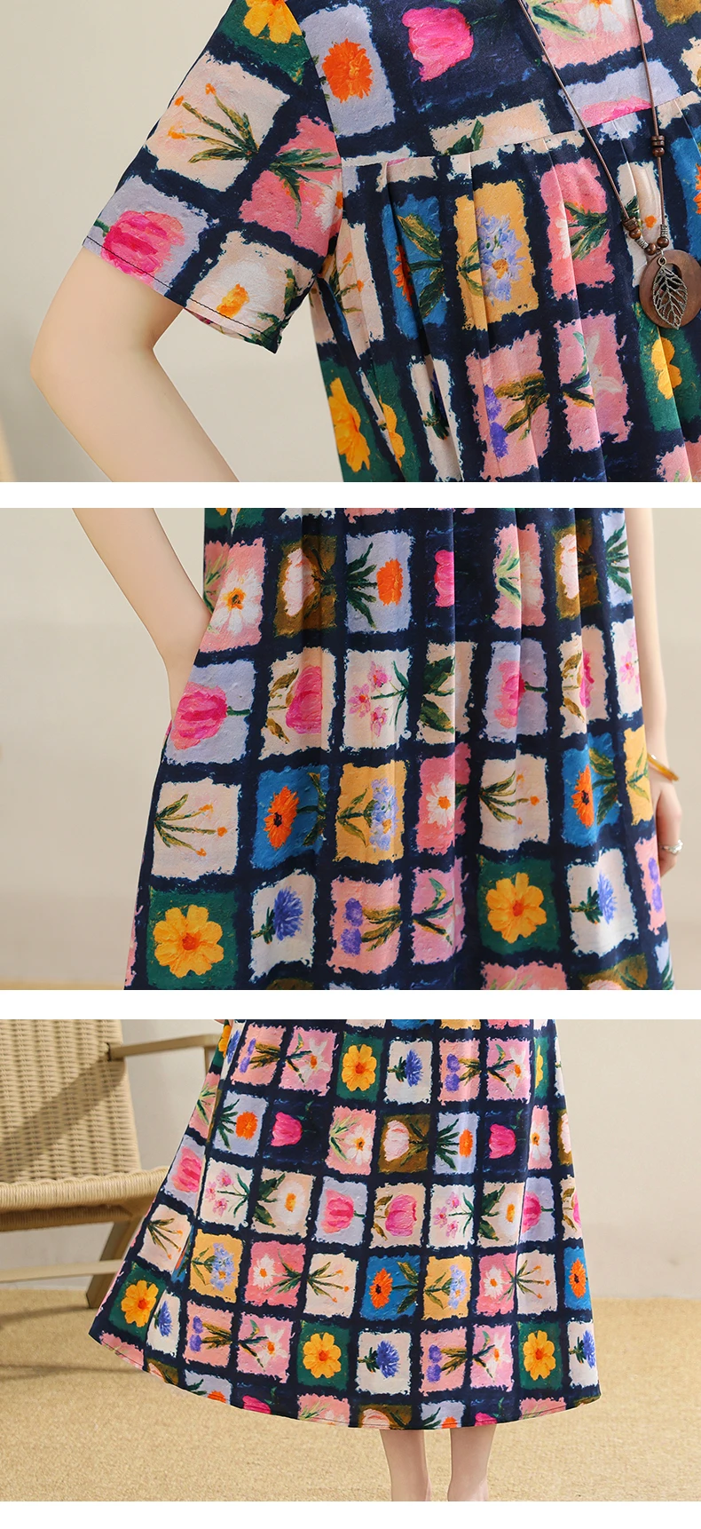 New 2025 Summer Dress For Women Plus Size Dress Casual Short Sleeve Boho Vintage Print Long Maxi Dress Beach Women Clothing