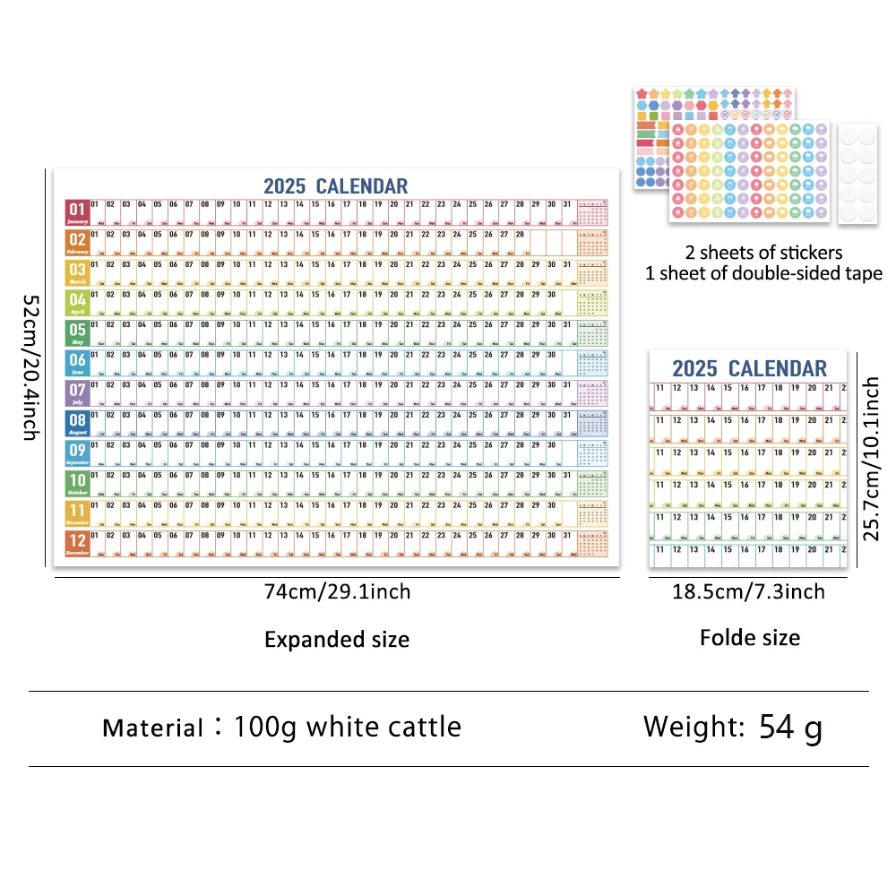 1 pc 2025 Colorful Large Size Paper Wall Calendar With Stickers And Tapes 365 Days Calendar Of The Year Planner Memo Schedules