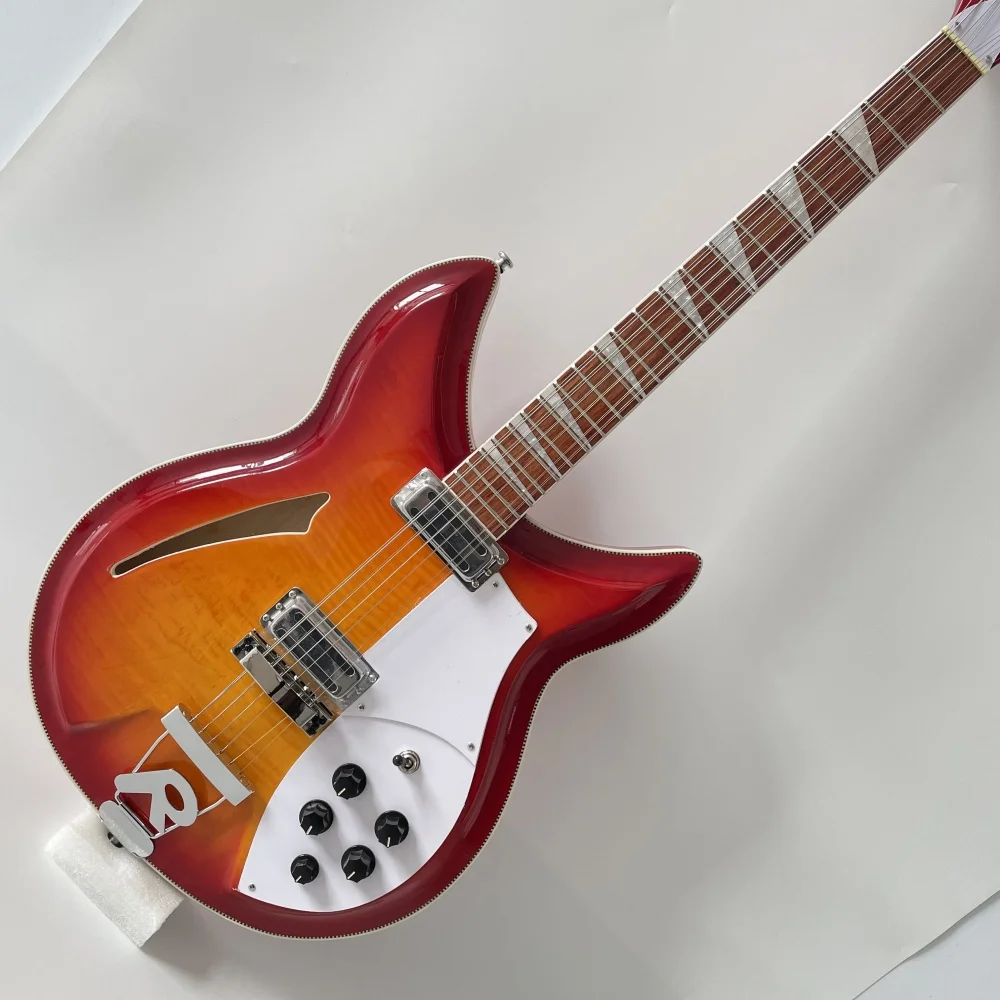 Cordier électrique en forme de R, 12 brins Trinity, aucun corps supérieur doré, dos avec flamme beige, livraison gratuite, 381