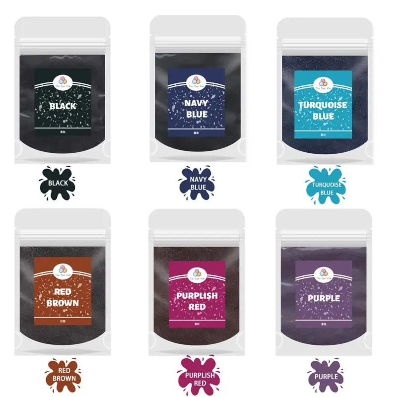 원단 타이 염료 파우더, 코튼 나일론 의류 타이 염색, 오래된 의류 리퍼브 안료, 색상 변경 없음, 6 색/세트, 10g