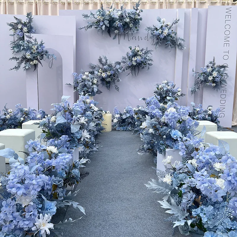 100CM Haze Blue Artificial Flowers Wedding Floral Arrangement Flower Route Guide Hotel Background Decoration