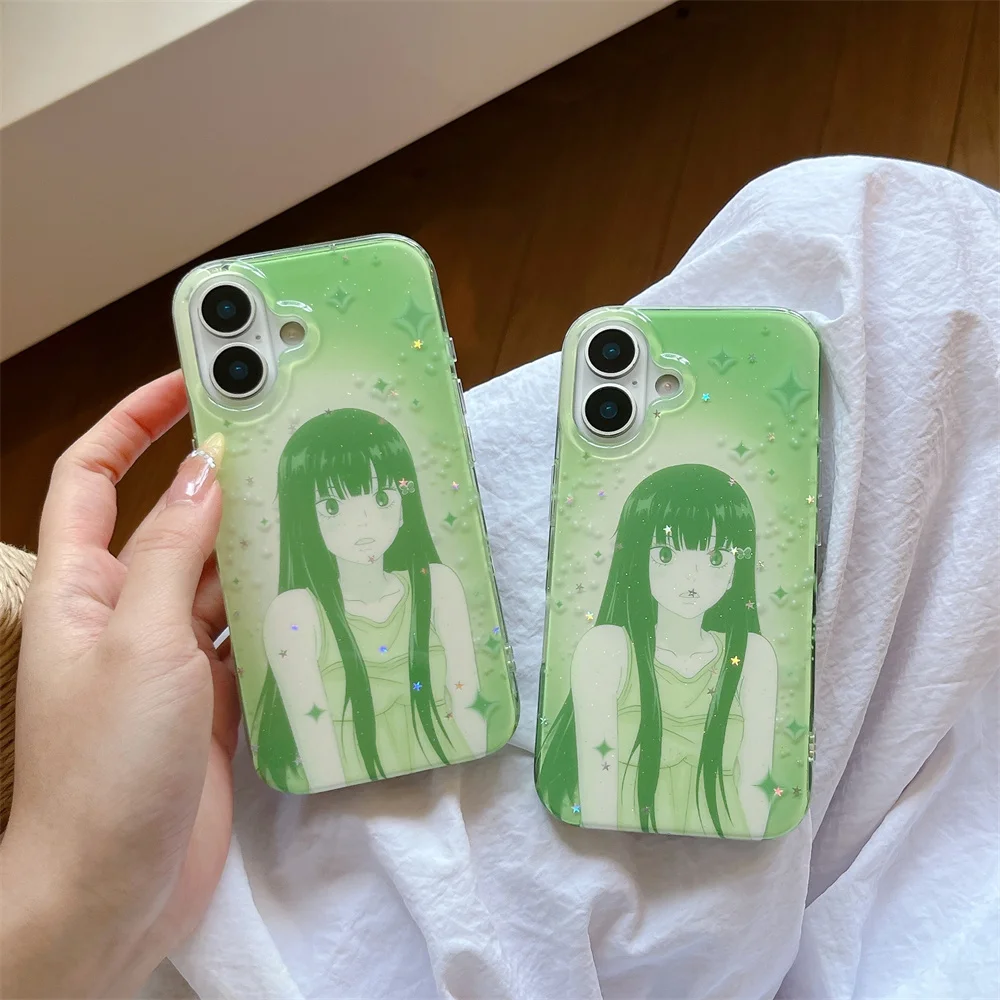 

INS cartoon Japanese and Korean style black swamp refreshing protective case suitable for Apple iPhone 16 ProMax iPhone 15/14/13