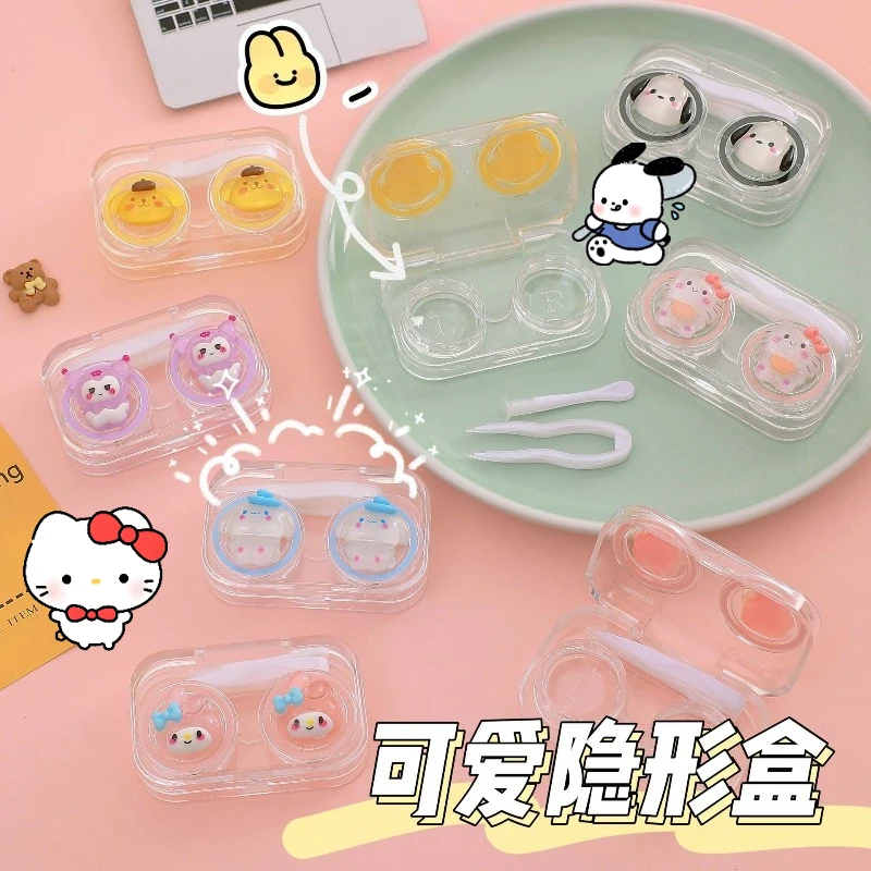 

Sanrio Hello Kitty Contact Lens Case Kuromi Lovely Travel Kit Pocket Mini Transparent Cartoon Easy Carry Lenses Box Container