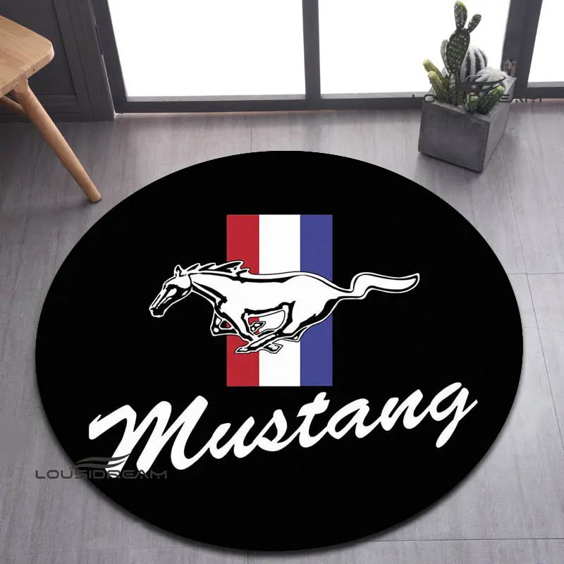 Mustang car logo printed round carpet beautiful carpet rugs for bedroom non -slip door pad fashion yoga mat birthday gift