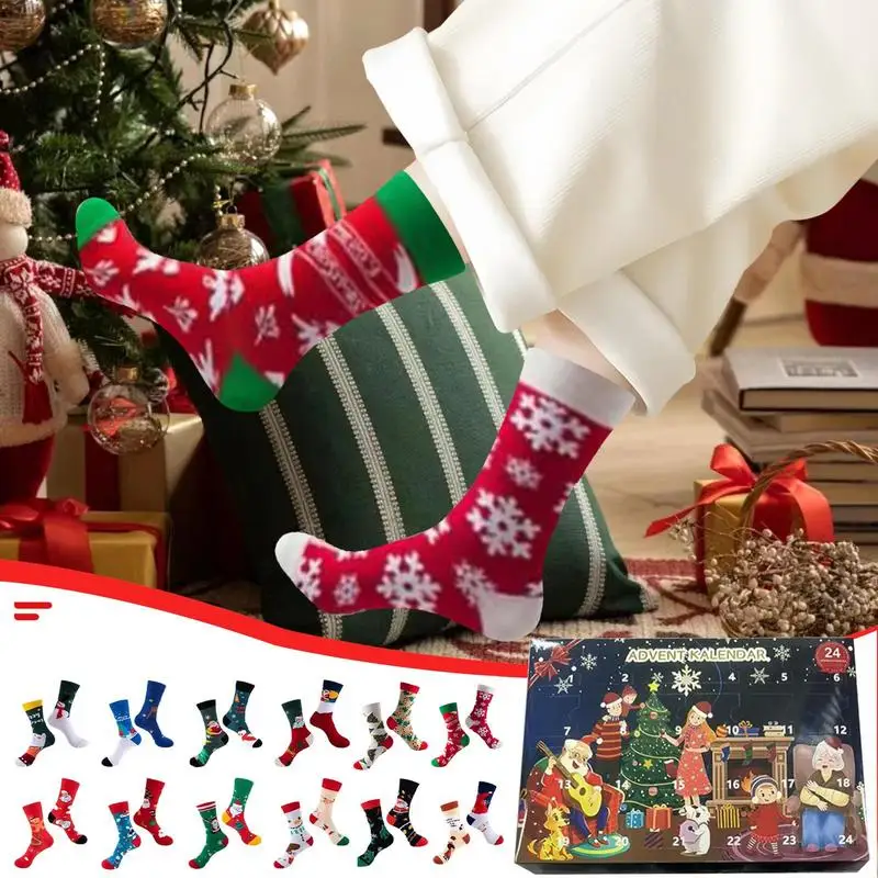 

New Christmas Socks Advent Calendar 24 Days Christmas Countdown Calendar 2024 24 Days Navidad Stocking Stuffer Christmas Gifts