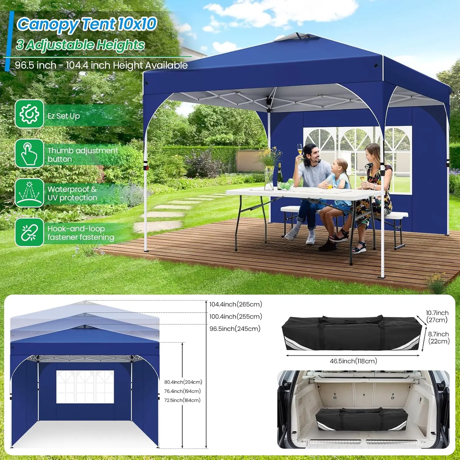 Canopy Tent 10x10 Pop Up Outdoor Canopy One Push Tents for Parties Wedding Commercial Event Gazebo with 3 Sidewalls