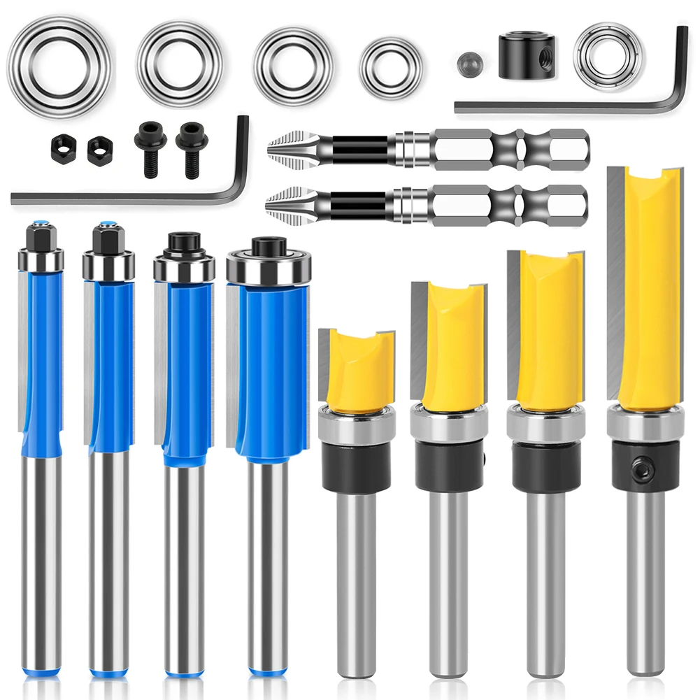 

Slotting Milling Cutter Batch Head Trimming Machine Milling Cutter 23-Piece Set of 6mm 1/4"Shank Trimming Router Bit Set
