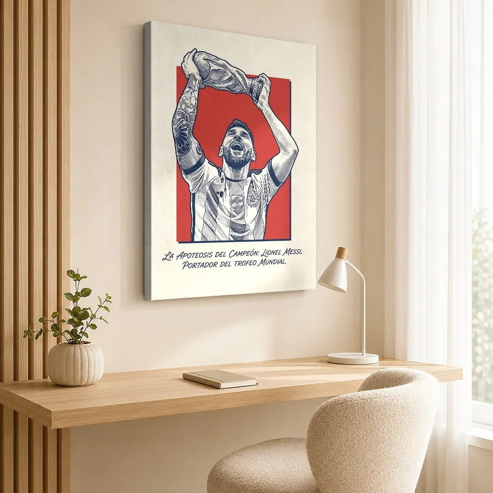 Lionel Messi Holding  Trophy Framed Canvas Print Poster Customized Photo Sports Portrait Wall Paintings Decoration for Bedroom