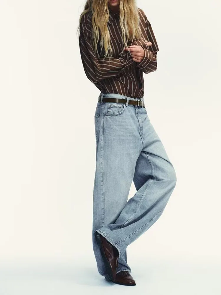 Moda Fena Inverno 2025, Jeans Casual de Cintura Média com Corte em Faca, Nova Chegada, E, Versátil, Ajuste Solto, ...