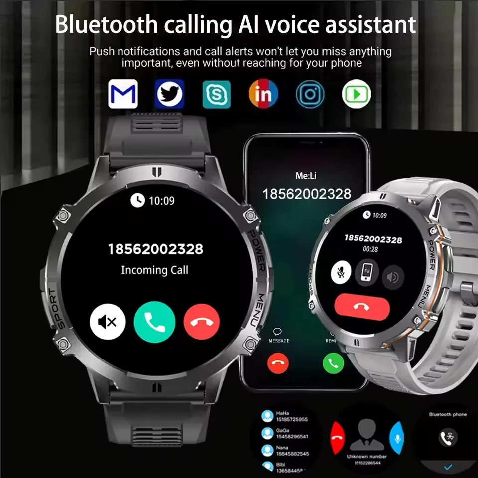 Nowe inteligentne zegarki sportowe GPS z dużą baterią 1000mAh na rok 2025 dla IOS, wojskowy smartwatch męski, wodoodporny 10ATM, bransoletka z funkcją połączeń Bluetooth