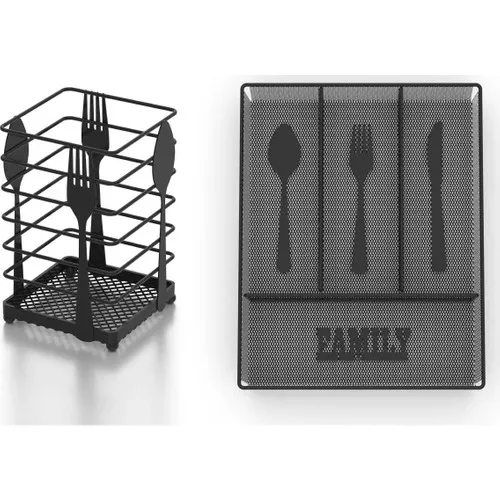 Teknotel Patterned The Spoon Holder Set 2 Piece Mat Black