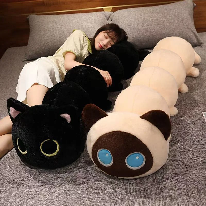 Cute Creative Caterpillar Cat Plush Pillow Long Soft Stuffed Hugging Leg Clamping Pillow For Bedroom Sofa Home Sleeping Adult