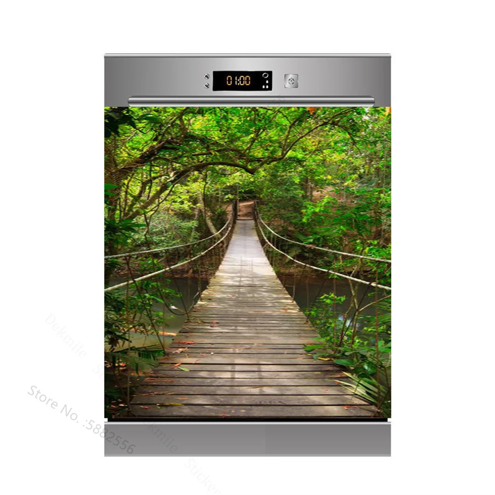 Waterfall Self-Adhesive Vinyl Dishwasher Sticker Nature Landscape Wallpaper Cupboard Door Decoration Decal Custom For Home Art