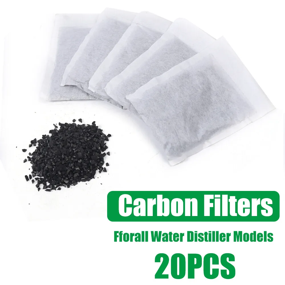 Charcoal Water Filter 20Pcs Activated Carbon Filter for Distiller Activated Charcoal for Pure Water Distillation Replacement
